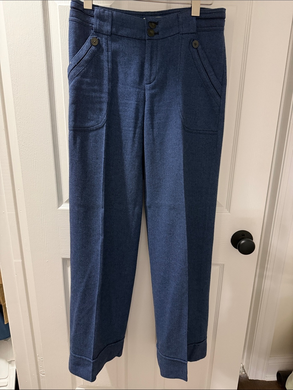 Anthropologie elevenses Blue Herringbone Wide-Leg Trousers
